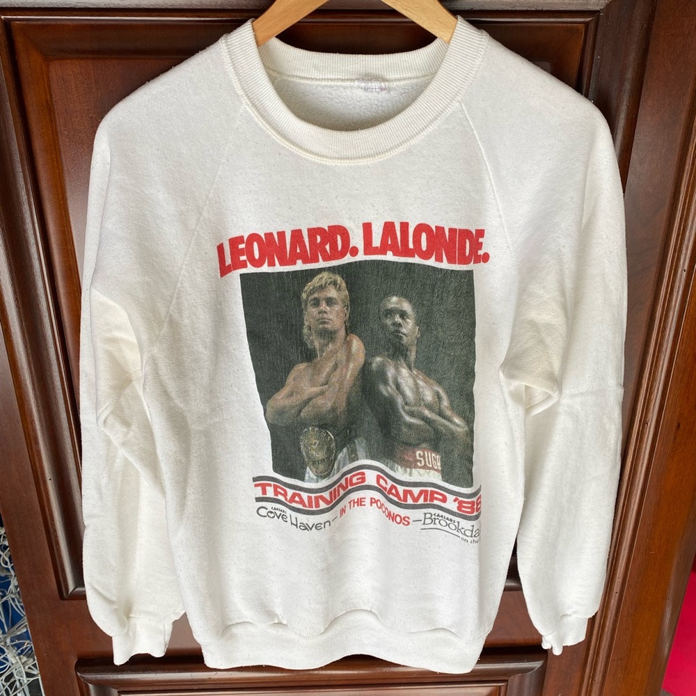 VTG 80’s Sugar Ray Leonard vs Donny Lalonde 1988 Boxing Camp Rap Tee Crewneck